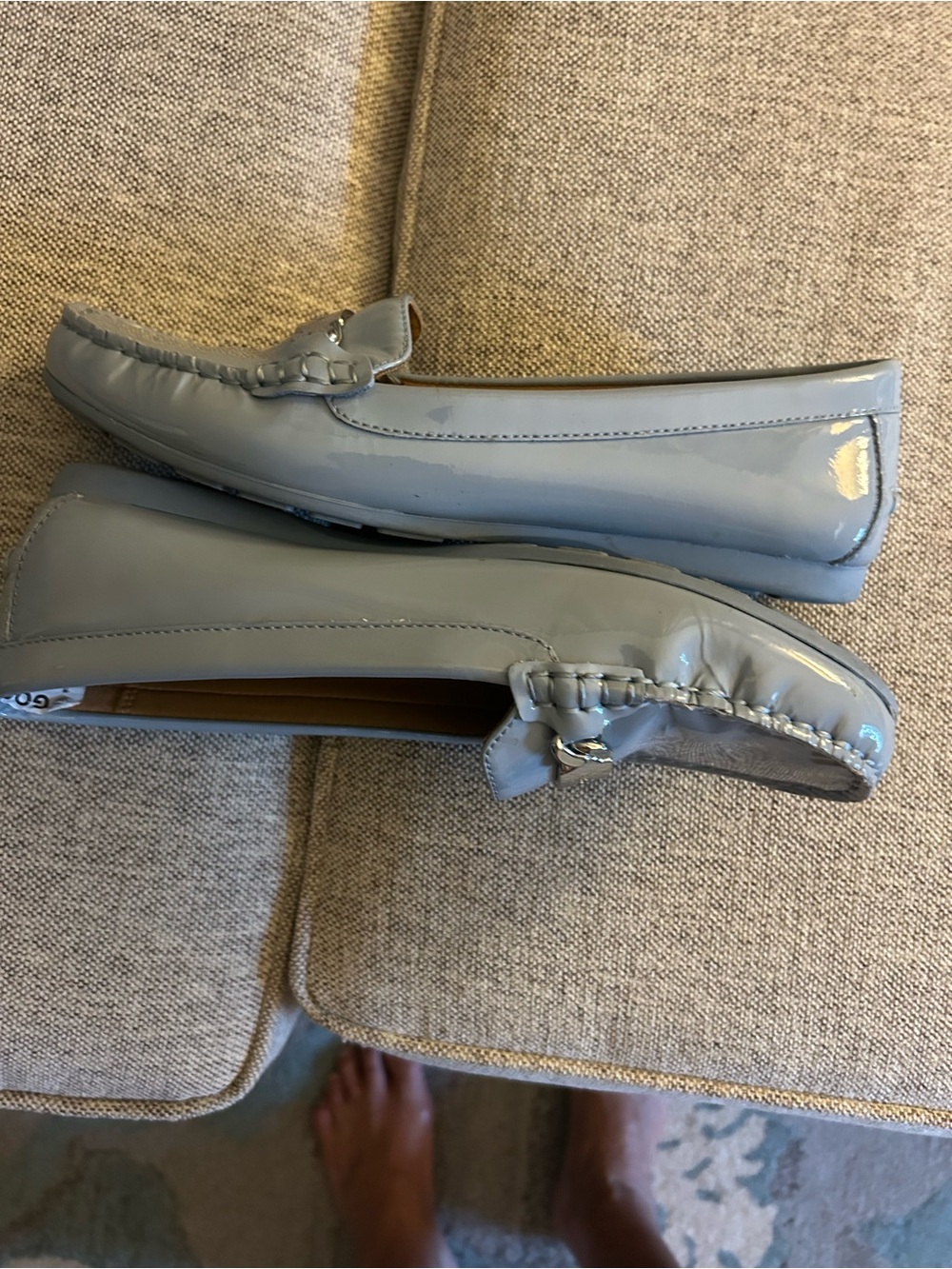 Coach Glossy Pale Blue Patent Leather Loafers with Silver Bit s - Picture 2 of 4